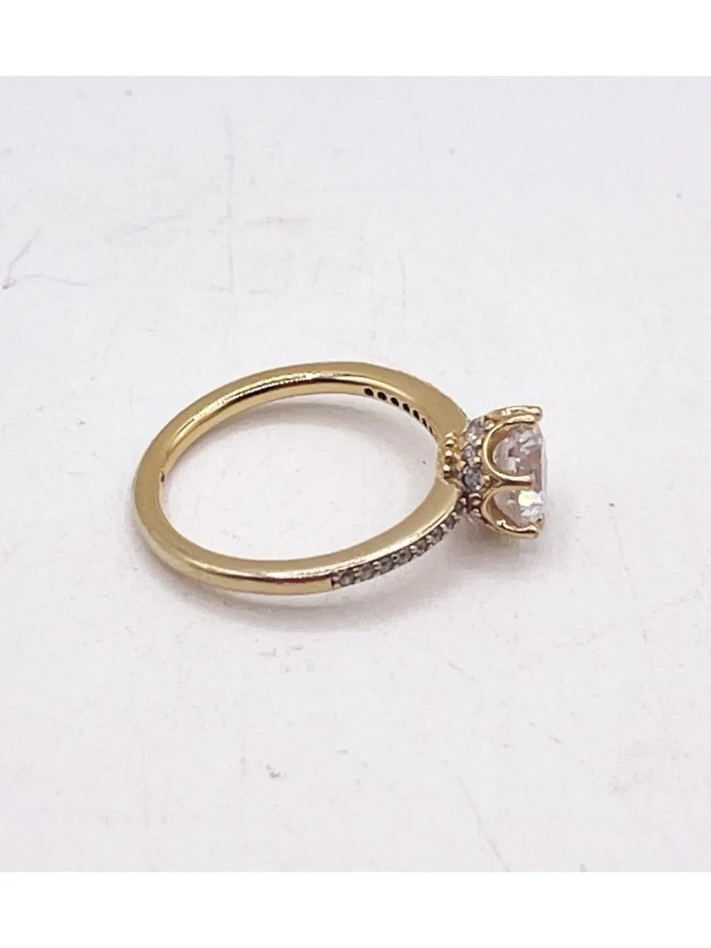 Pandora Clear Sparkling Crown Solitaire Ring Gold Plating Size 4.75